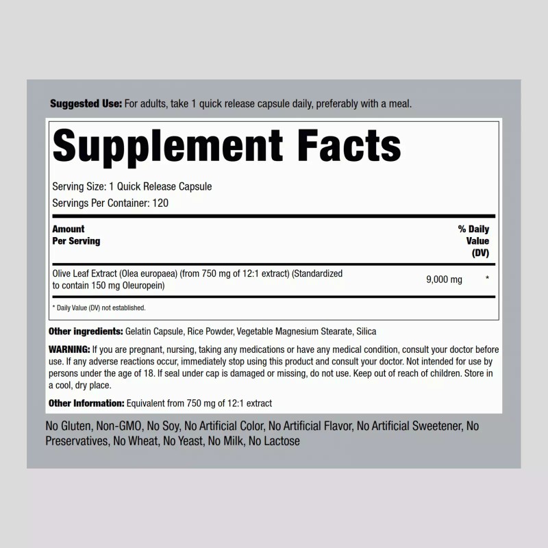 Piping Rock Olive Leaf Extract Capsules | 9000mg | 120