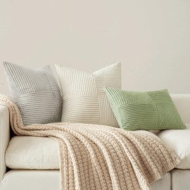 MIULEE Cushion Covers Set of 2, 40 x 40 cm, Light Grey Cushion Covers, Sofa Cushion, Decorative Cushion, Boho Couch Cushion, Corduroy Decorative Cushion Cover for Sofa