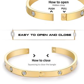 RUIQUAN 18K Gold Plated Love Friendship Bracelet Crystal Bangle Cuff Best Gifts for Mother's Day Valentine's Day Wedding Couples and Birthdays