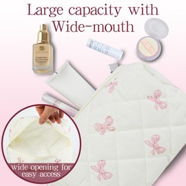 AMZMA Quilted Makeup Pouch,Cotton Puffy Makeup Bag, Coquette Cosmetic Bag for Women and Girls, Aesthetic Organizer Bag, Cute Flower Travel Toiletry Bag, Pink bow1