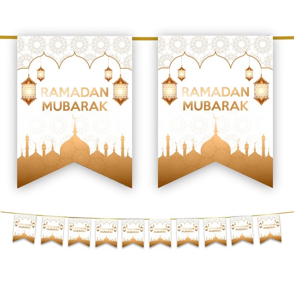 Ramadan Mubarak Bunting Party Flags - Ramadan Decorations (10 Flags)