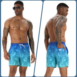 zeetoo Mens Swim Trunks with Compression Liner 5.5" Inseam Shorts Bathing Suit Quick Dry Swimsuit Gradient-Leaf-Green XL