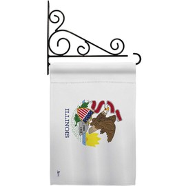 Americana Home & Garden GS140514-BO-03 Illinois States Impressions Decorative Vertical 13" x 18.5" Double Sided Flag Set Metal Fansy Wall Bracket Hardware