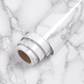 LACHEERY Grey White Marble Contact Paper Decorative Cabinet Contact Paper Waterproof Kitchen Countertop Peel and Stick Wallpaper for Backsplash Drawer Liners Self Adhesive Wall Paper Roll 15.8"x80"