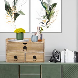 SeekElegant Washed White Wood Desk Organizer, Mini Desktop Organizer with Drawers, Tabletop Storage Organization for Home Office Supplies Vanity, No Assembly Required (3 Drawer and Shelf)