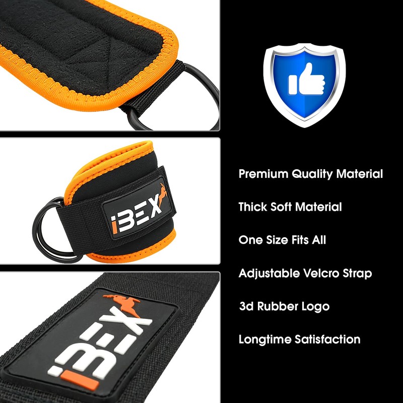 iBEX Ankle Straps with Adjustable Neoprene Support for Cable Machine