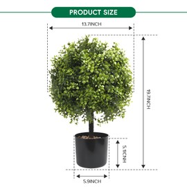 YAQUHO Set of 2 Artificial Boxwood Ball Topiary Tree, 19.7'' Faux Boxwood Ball with Planters, Fake Potted Plants for for Decorative IndoorOutdoor/Garden