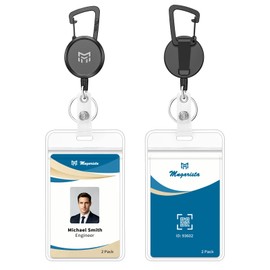 MNGARISTA Badge Holder Reel Keychain with Carabiner and Clip, Retractable 23.62" UHMWPE Fiber Cords with ID Badge Holder 2.52" x 3.58" Sleeve Holds Up to 3 Cards, Badge Clip for Work Office, 2-Pack