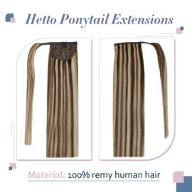 Highlight Ponytail Extension Brown with Blonde Wrap Around Ponytail Real Hair Extensions for Women Ponytail #4/27 14 Inch 70G