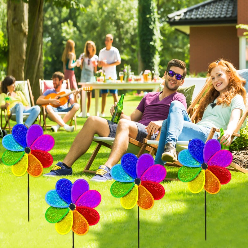 LUKDUNG 4Pcs Colorful Garden Windmill, 30cm Rainbow Sparkly Windmills Spinners