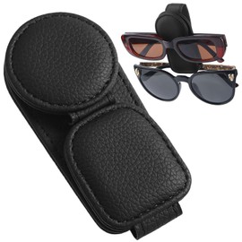 Konohan Sunglasses Holder for Car Visor Leather Eyeglass Hanger Magnetic Sunglasses Holder with 2 Clips (Black)
