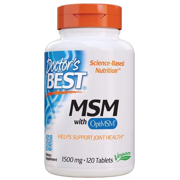 Doctor's Best MSM with OptiMSM, Non-GMO, Gluten Free, Joint Support, 1500 mg, 120 Tablets (DRB-00097)