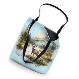 Rustic Deer By The River Watercolor Wildlife Nature Scene Tote Bag