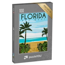 puzzleYOU: Key-West Florida, USA - Vintage Illustration Jigsaw Puzzle 100 Pieces