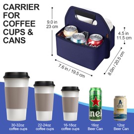 Desing Wish Portable Drink Carrier Tote Bag with Handle Reusable Insulated Coffee Cup Holder Carrier with Detachable Insulation Plates Customized Compartment Size for Coffee Cups & Soda Cans (Blue)