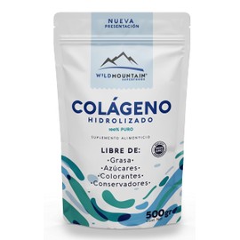 COLAGENO HIDROLIZADO EN POLVO 100% PURO, LIBRE DE GRASA, AZUCAR, COLORANTES, CONSERVADORES, BOLSA 500gr.
