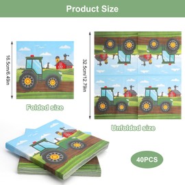 KQDRAVINE 40 Stück Traktor Servietten, 33x33cm Servietten, Bauernhof Servietten, Bauernhof Geburtstag Deko Servietten, Tortendeko Traktor Servietten für Traktor Geburtstag Jungen Mädchen Mottoparty
