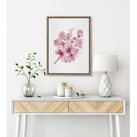 Kate and Laurel Sylvie Cherry Blossom 2 Framed Canvas Wall Art by Patricia Shaw, 18x24 Gold, Decorative Watercolor Floral Art for Wall