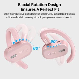 TOZO OpenBuds Wireless Earbuds Sport Open Ear Multi-Angle Adjustment Comfort - Fresh Pink