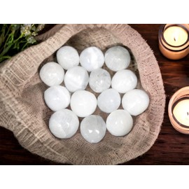 4All Selenite Crystal Stones Selenite Tumble Polished Round Stones Natural Healing Meditation Super Natural Spirits Natural White Home Decoration and Spiritual Gifts (Pack of 10)