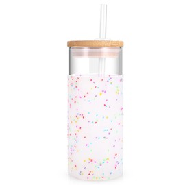 Tronco 20 oz Glass Tumbler with Lid and Straw, Iced Coffee Cup and Smoothie Cup with Bamboo Lids & Protective Silicone Sleeve, Dishwasher Safe, BPA-Free, Glass Cup 1 Pack