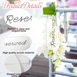 6 Pcs Reserved Signs for Wedding Chairs Acrylic Wedding Signs Reserved Seating Signs with Ribbon, Reserved Chair Signs Wedding Signs for Ceremony and Reception Church Pews Chair Wedding Stuff