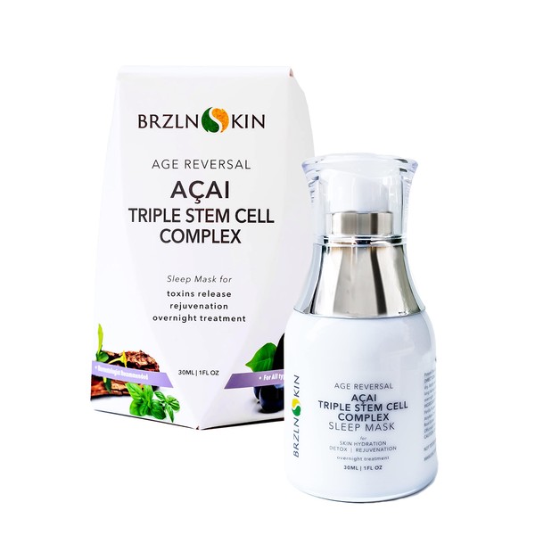 BRZLNSKIN Acai Triple Stem Cell Overnight Face Mask | Brazilian Treatment | Rejuvenating Facial Sleep Complex w/ Nourishing Formula | Anti Aging |1 oz