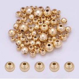 TMMATE - 100 Abalorio Redondas de 6 mm, Chapadas en Oro de 14 Quilates, Sin Costuras, de Latón Liso, Dorado, para Pulsera Apilable, Joyería, Manualidades