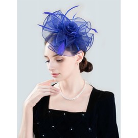 Unpifolov Fascinators Hats Flower Mesh Feathers Headwear Tea Party Wedding Derby Cocktail Hair Clip Headband for Girls and Women T-20 Dark Blue