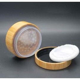 1Pcs 30g/1oz Empty Bamboo Loose Powder Container Travel Cosmetic Make-up Loose Powder Box DIY Make-up Case Jar Holder with Screw Lid Powder Puff and Sifter