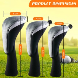 Golf Club Head Covers for Woods Long Cover Driver Hybrid Fairway, Headcovers with Interchangeable No. Tag Novelty Durable Fit Woods Clubs (Grey)