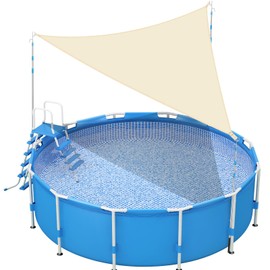Vincreem Pool Canopy Sunshade with 6.2ft Adjustable Poles for 18 to 24ft Above Ground Pool Summer Triangle UV Block Waterproof Canopy Compatible with Most Oval or Rectangular Above Ground Swimming