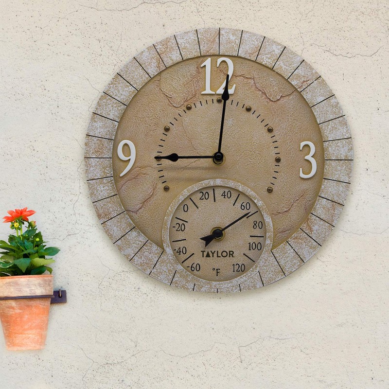 Taylor Terra Cotta Poly Resin Indoor and Outdoor Clock and