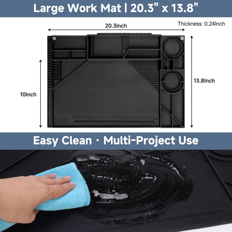VECO-T Silicone Soldering Mat with Soldering Stand, 20x14 Inch ESD