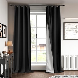 KNEQOIT 100% Blackout Curtains 96 inch - 3 Layers Noise Absorbing, Thermal Insulated Back Tab Drapes for Bedroom Baby Nursery, with Hooks, Black, 50x96 Inch, Set of 1