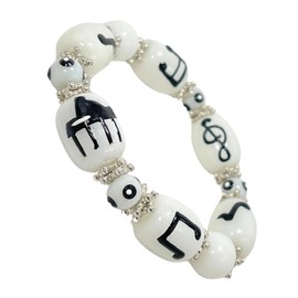 fiona Piano Music Notes Bracelet - Glass Beaded Strand, Hand-Painted Icon - Teacher Appreciation Gift, Women's Accessory