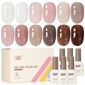 GAOY- Esmalte de uñas en gel transparente de color marrón rosa y gelatina de 6 colores marrón transparente, rosa y blanco, kit de esmalte de gel transparente para