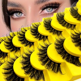 7 Pairs of 3D False Eyelashes, Cat Eye, Fluffy Volume, D Curl, Cat Eye, Artificial Eyelashes, Natural Look, Reusable, Handmade Faux Mink Makeup Eyelashes (YH13)