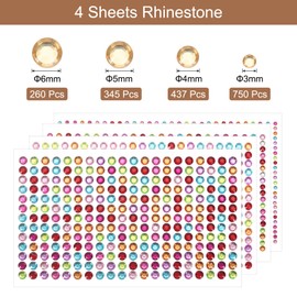 uxcell 1792 Pcs Self Adhesive Face Gems, 3/4/5/6mm Rhinestone Stickers Stick on Jewel for Face Eye Body Nails Makeup DIY Crafts Gems, Multicolored