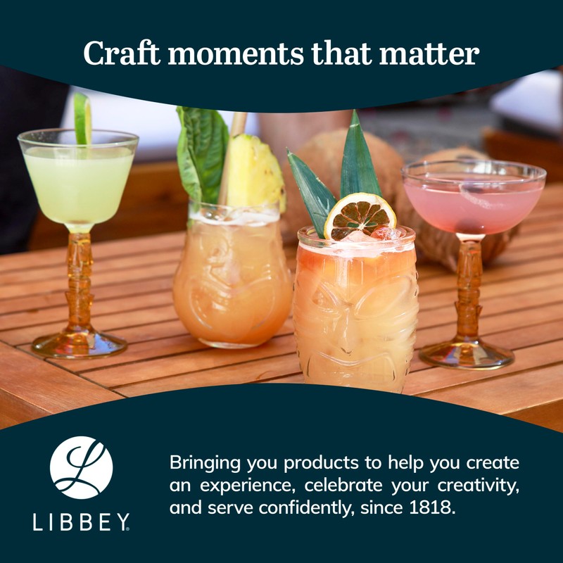 Libbey Tiki Bamboo Highball Drinking Glasses,Iconic 16 Oz Tall Cocktail