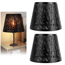 Gohytal Round Lampshade, Vintage Lampshade for E14/E27, Hollowed Fretwork, Table-Shaped Lampshade for Table Lamp, Floor Lamp, Pendant Lamp for Bedroom, Living Room, Hotel, Cafe, Black