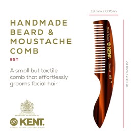 KENT 85T Small Wide Tooth Beard and Mustache Pocket Comb, Coarse Toothed Travel Size for Facial Hair Grooming and Beard Care. Saw-cut of Quality Cellulose Acetate, Hand Polished. Hand-Made in England