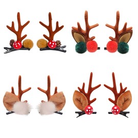 Golden Apple 4 Pairs Girls Novelty Antler Hair Clip Women Hair Barrettes Cute Deer Horn and Ears Christmas Hair Pins Xmas Party Supplies (Brown)