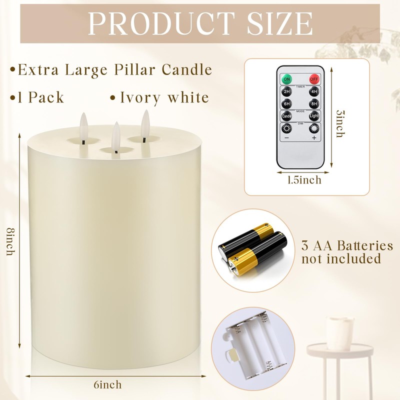 Retisee Extra Large Flameless Candles LED Battery Operated Real Wax