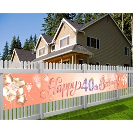 Howaf Rose Gold Birthday Fabric Banner for Women / Girls, 16th 18th 21st 30th 40th 50th 60th 70th 80th Birthday decoration accessory