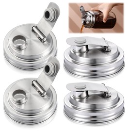 Baderke 4 Pcs Stainless Steel Mason Jar Pour Spout Lid for Wide Mouth Mason Jars, Rust Proof Leak Proof Seal Cover fit Home Tea, Milk, Juice Drinks Airtight Turns your Container into Pitcher