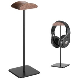 SWEWARM Headphone Stand with Walnut Wood Top, Gaming Headset Holder, Stable Metal Base, Universal Fit