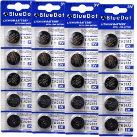 BlueDot Trading Batteries High Power Lithium 3V CR2032 Coin Battery Ideal for Garage Door Openers, LED Lights, Game Consoles, Car and Key Fobs, 20 Count