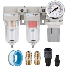 NANPU 1/4" NPT Air Drying System - 5 Micron Particulate Filter, 0.01 Micron Coalescing Filter, Air Pressure Regulator Combo - Semi-Auto Drain, Poly Bowl w/Metal Gauge