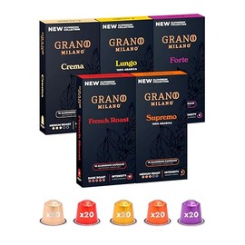 Grano Milano Variety Pack - 100 Aluminium Coffee Pods Compatible with Nespresso Original line - Medium & Dark Roast Coffee Capsules Made in Italy